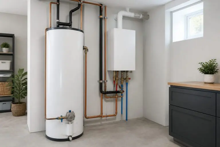 Hot water tank and tankless water heater installed in an Oakville home